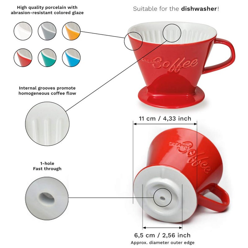 Creano XXL Porcelain Coffee Dripper Ceramic Cone Brewer - Filter Size 4 White - huge and heavy quality 800gr/28oz - 6 Colours availeble - Image 5